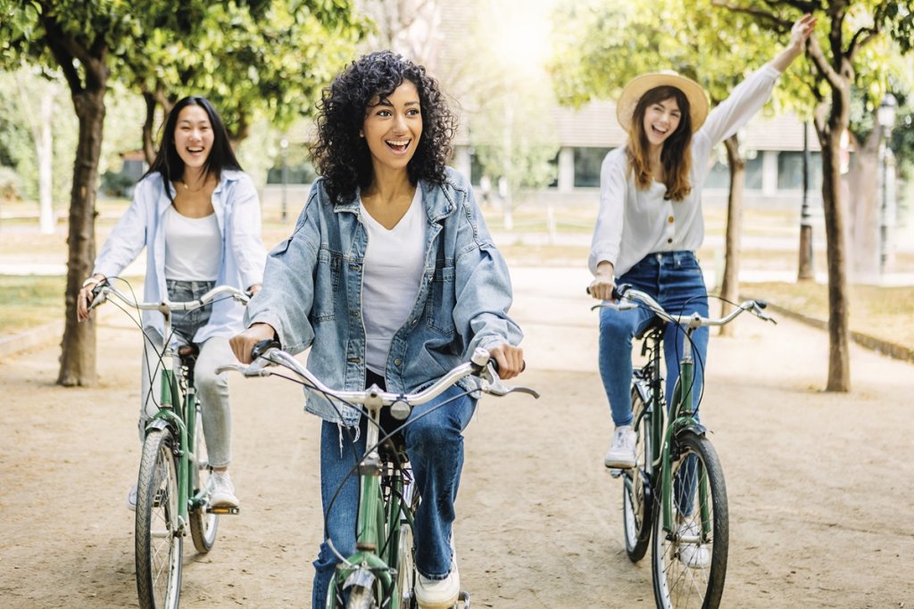 Friends riding bikes