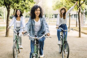 Friends riding bikes